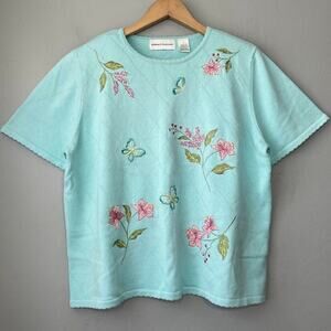Alfred Dunner Sweater Size Medium Embroidered Pointelle Grandma Cottage Summer